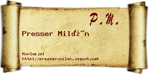 Presser Milán névjegykártya